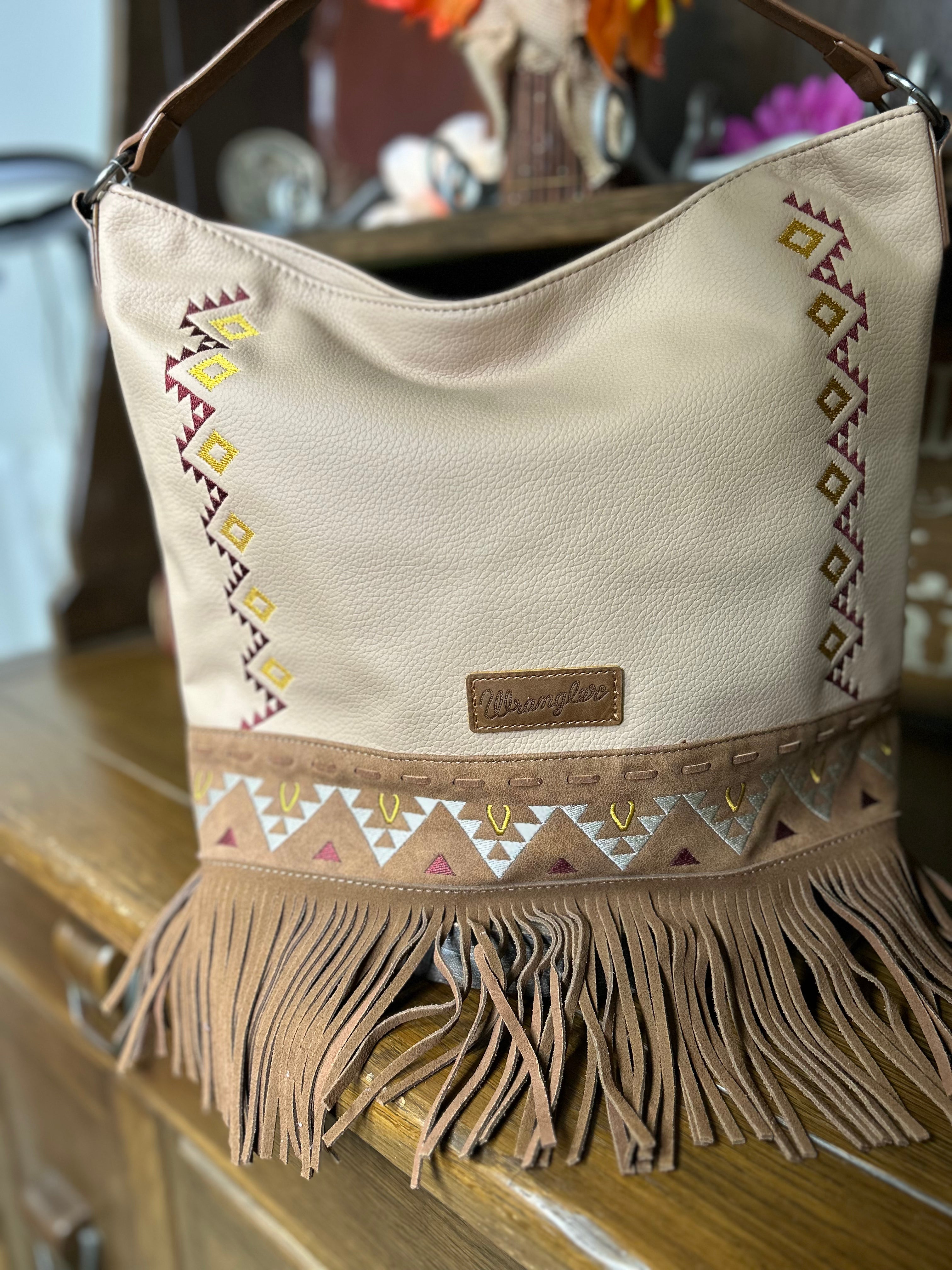 Wrangler Aztec Embroidered Hobo/Crossbody ~ Tan - Henderson's Western Store