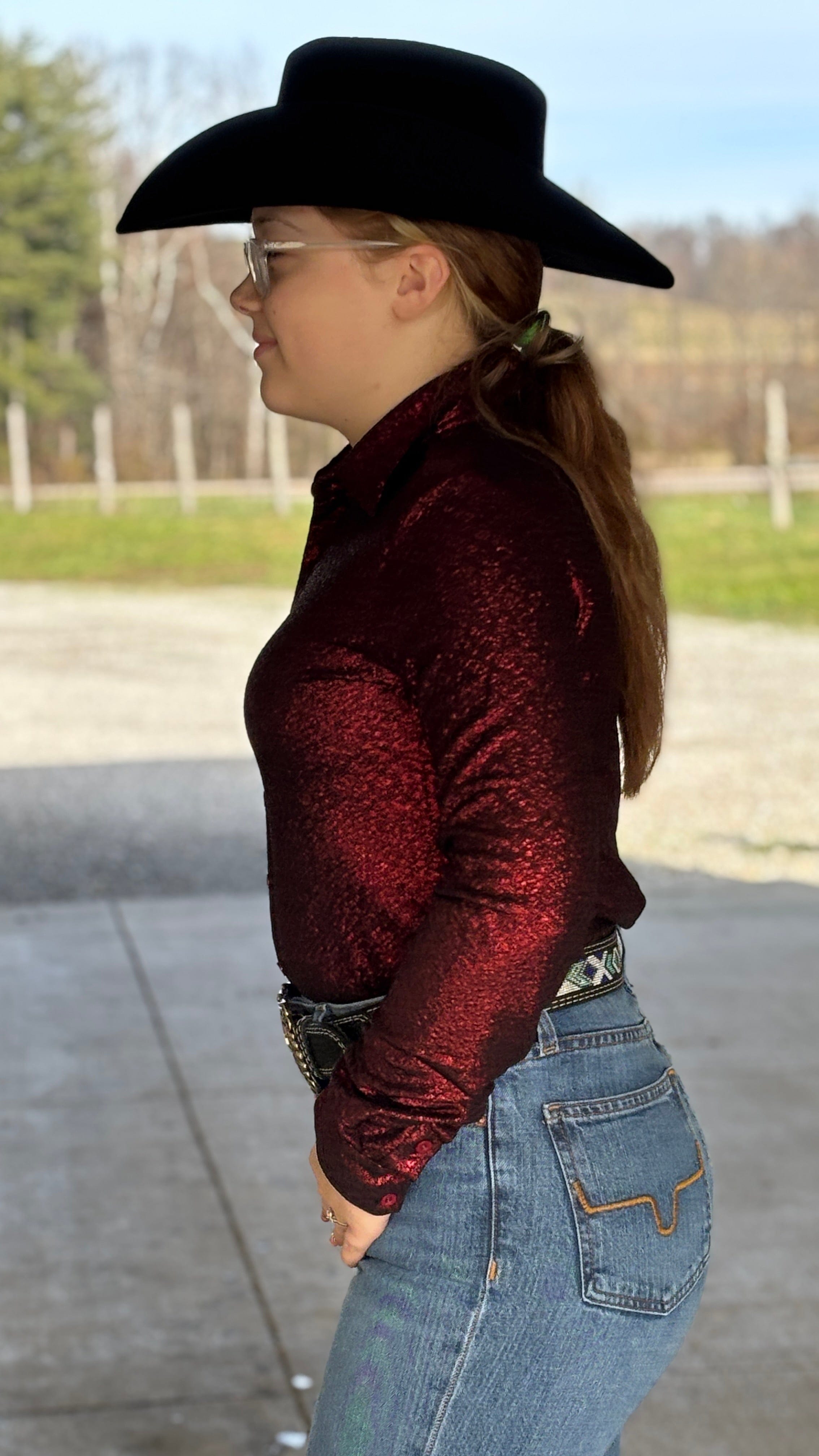 Pullover Button Up by Cowgirl Tuff ~ Red Shimmer - Henderson's Western Store