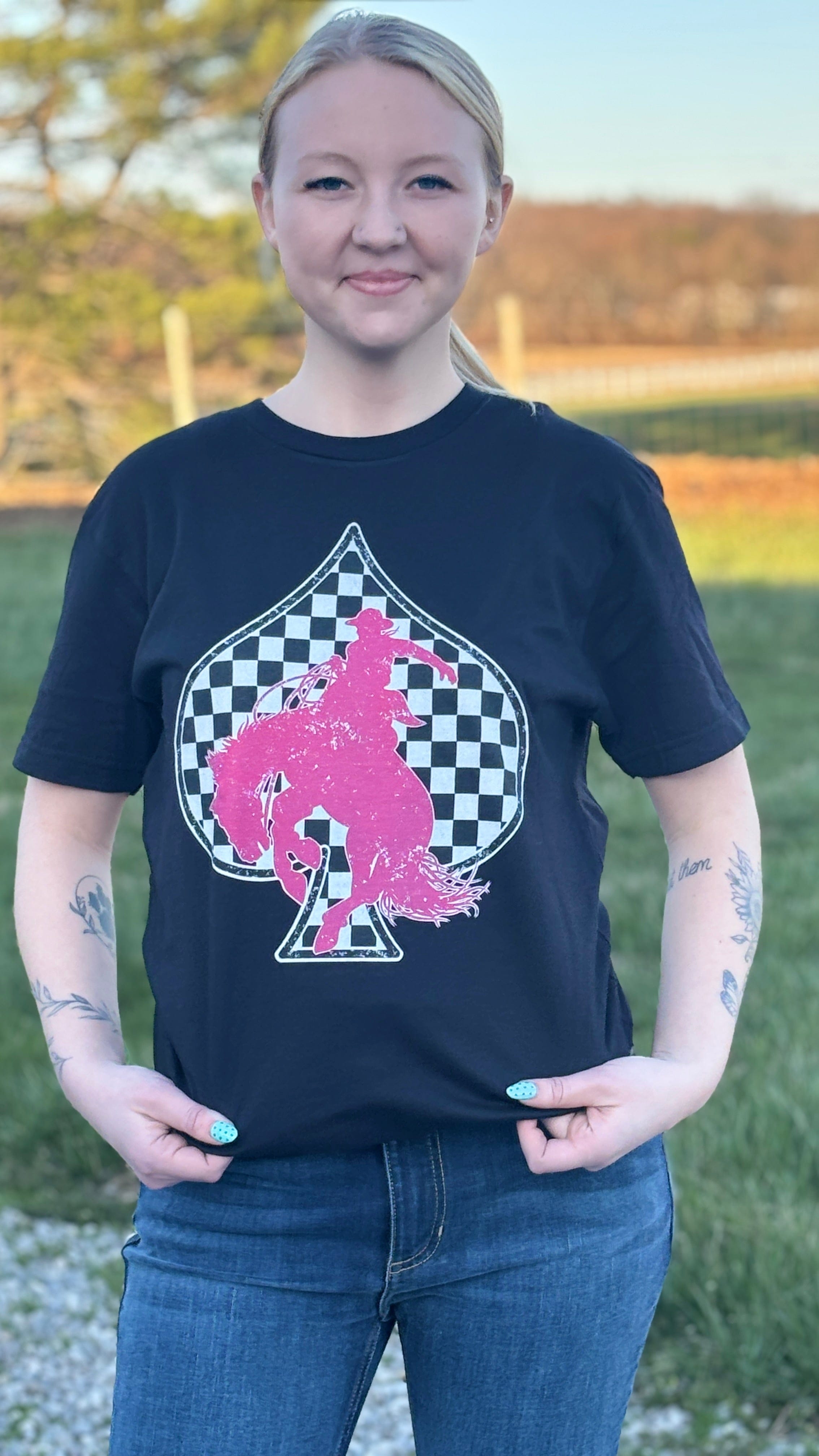 Western Cowboy Checked Spade Tee - Henderson's Western Store