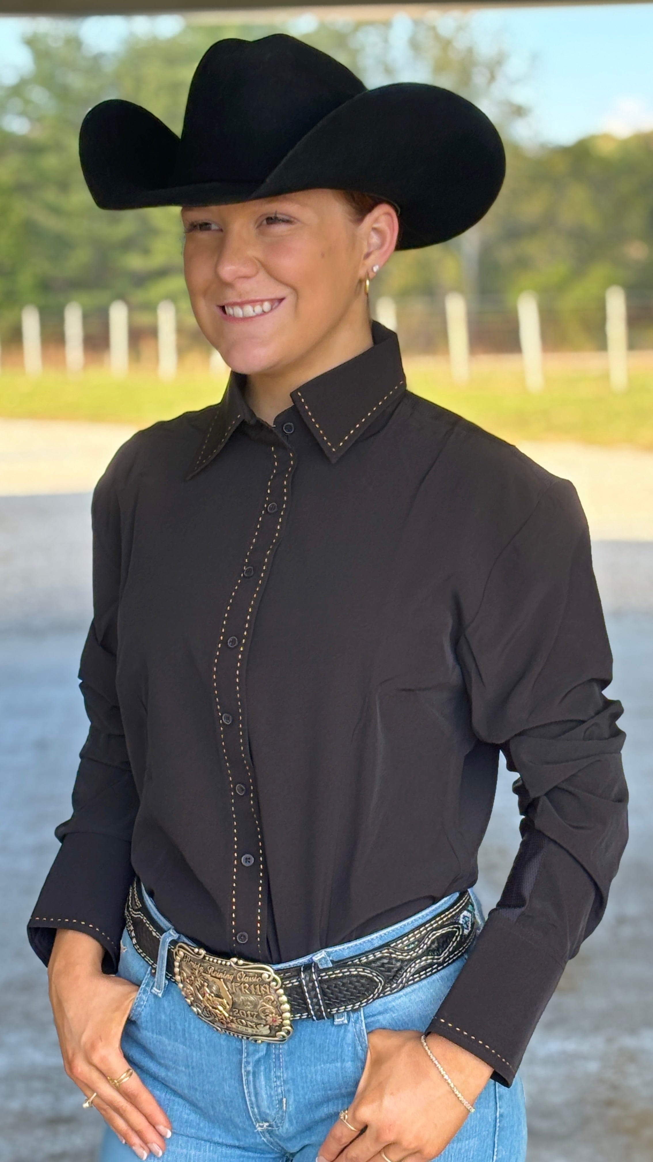 RHC Buckstitch W/Mesh Yoke Show Shirt ~ Black - Henderson's Western Store