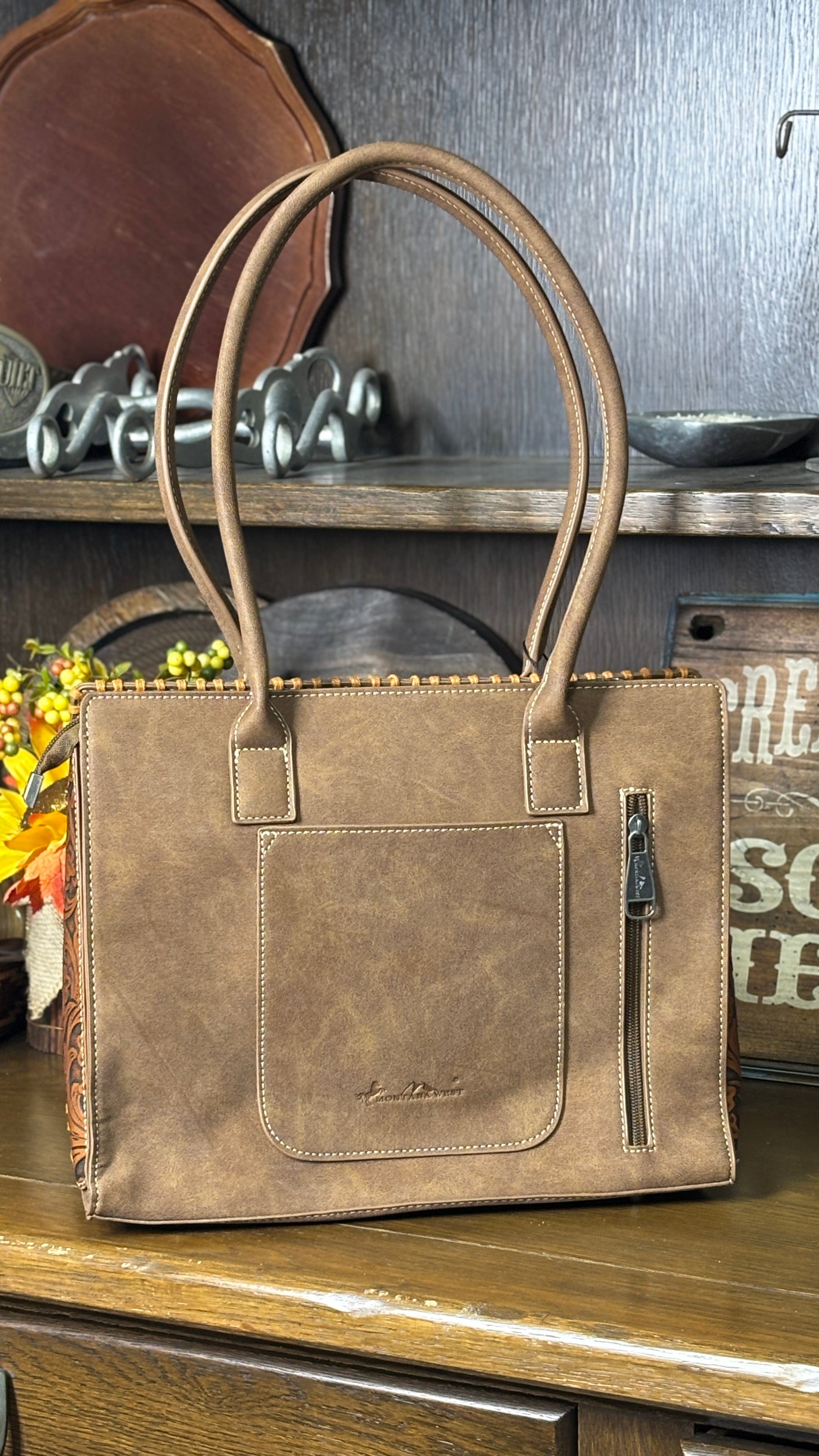 MW Tooled Concealed Carry Tote ~ Brown - Henderson's Western Store