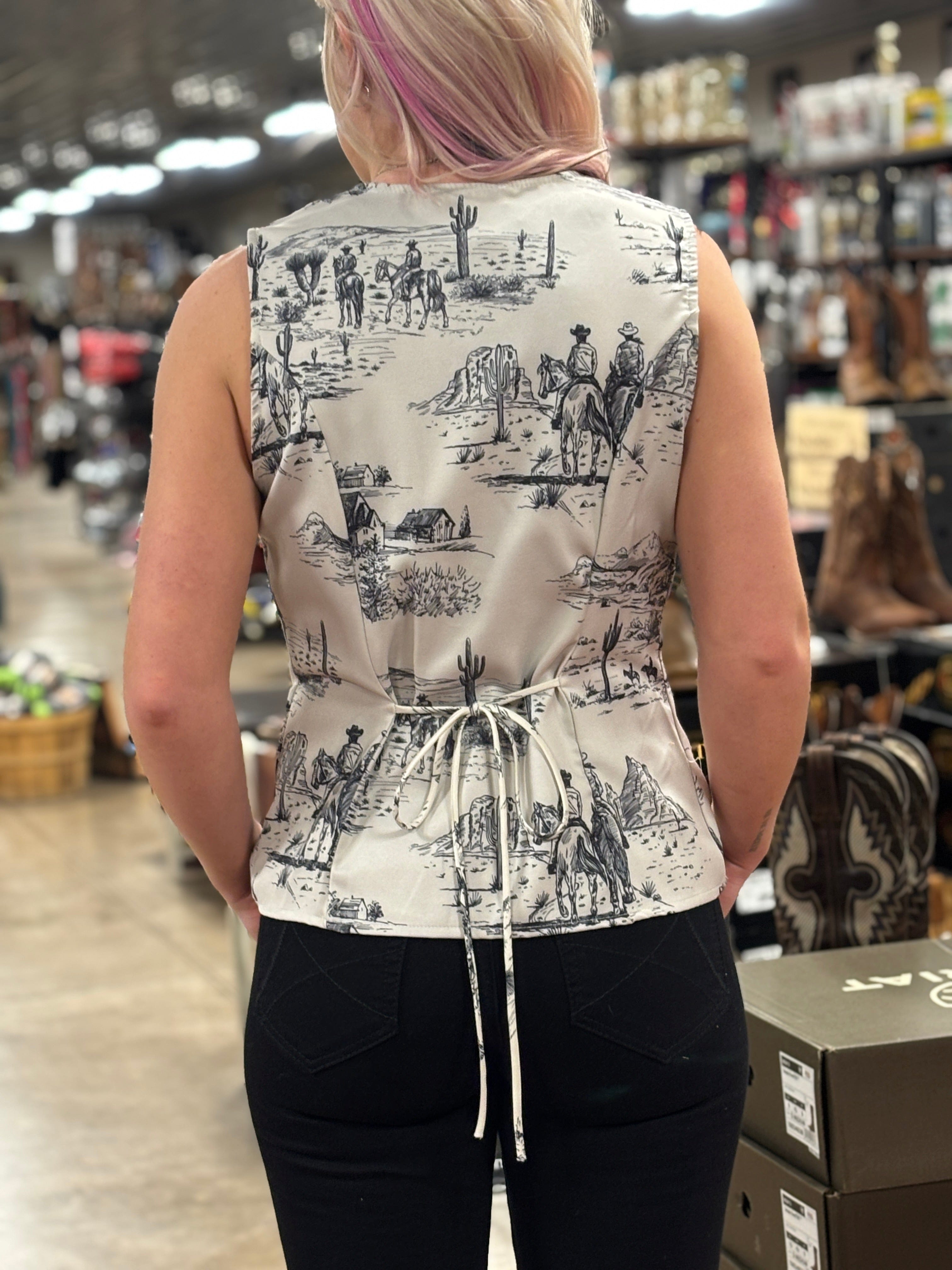 Western Life Print Button Down Woven Vest - Henderson's Western Store