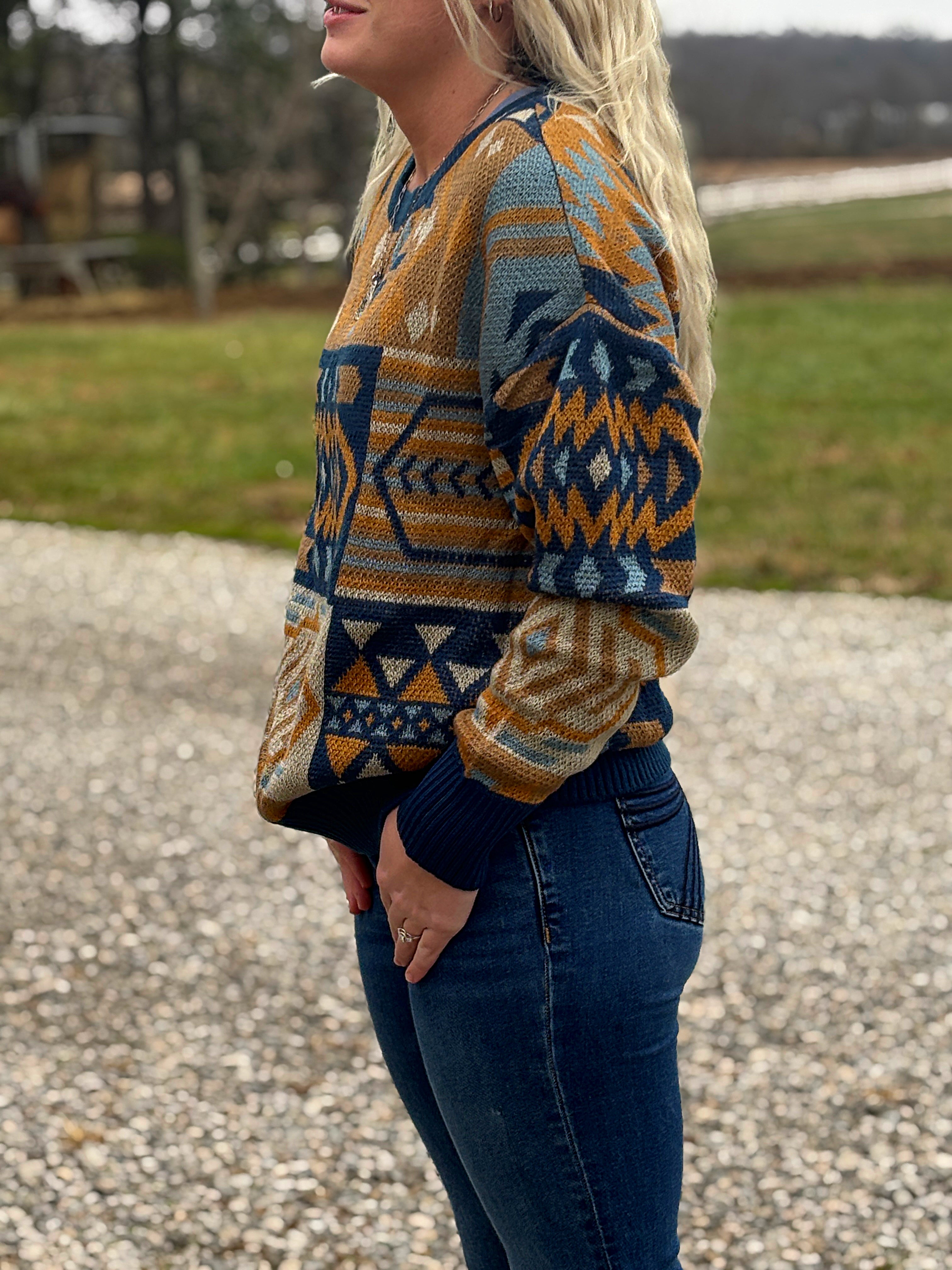 Aztec Patchwork Sweater by Panhandle - Henderson's Western Store