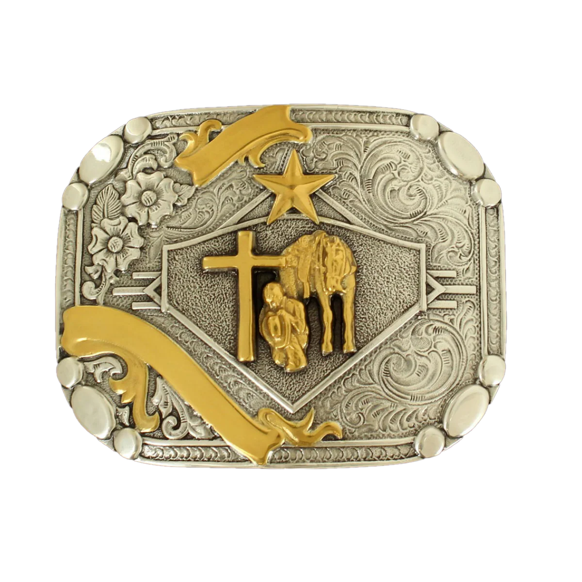 Praying Cowboy Ribbon Belt Buckle - Henderson's Western Store