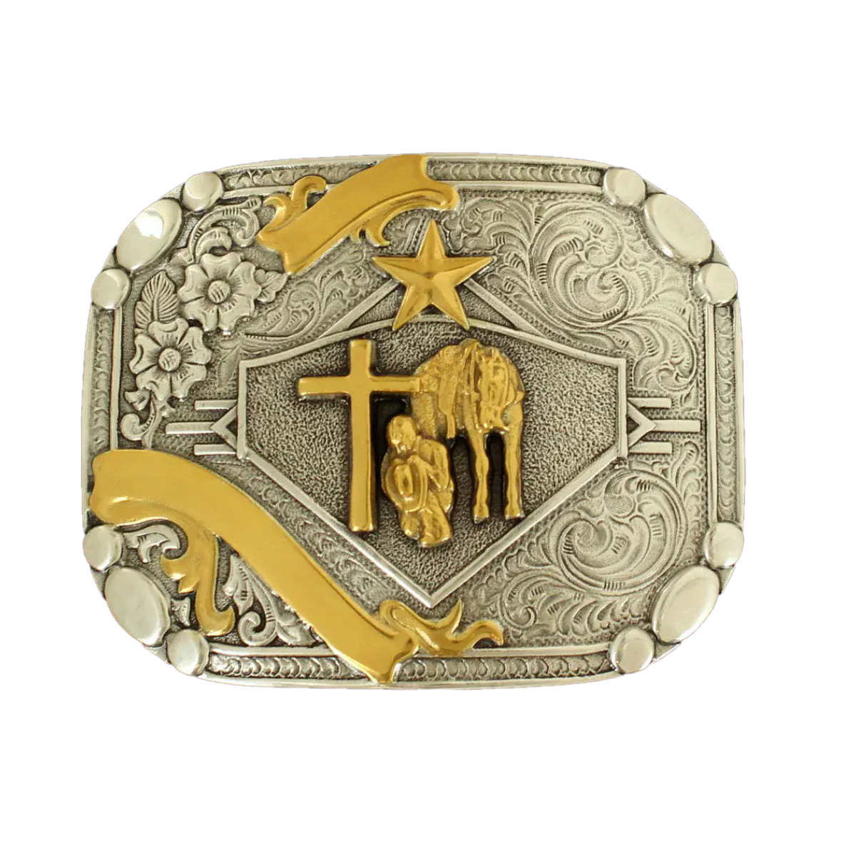 Praying Cowboy Ribbon Belt Buckle - Henderson's Western Store