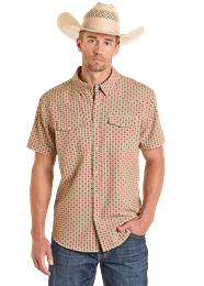 Men's Medallion Print Polo ~ Tan - Henderson's Western Store