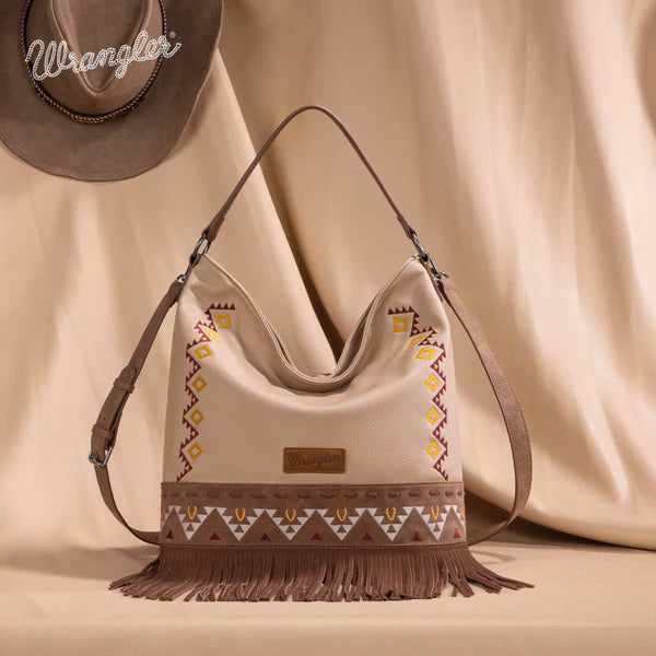 Wrangler Aztec Embroidered Hobo/Crossbody ~ Tan - Henderson's Western Store