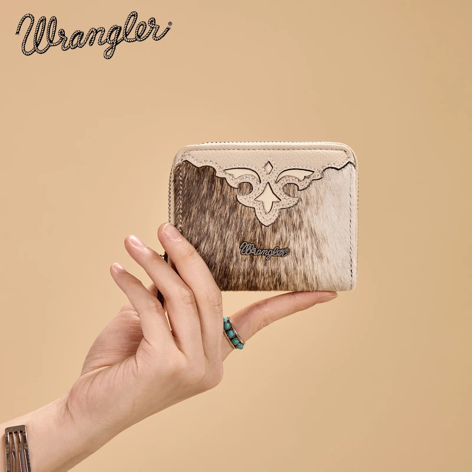 Wrangler Cowhide Zip-Around Wallet ~ Tan - Henderson's Western Store