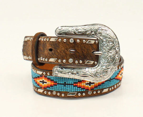 Ariat Girl's Hair On Beaded Leather Western Belt - Henderson's Western Store