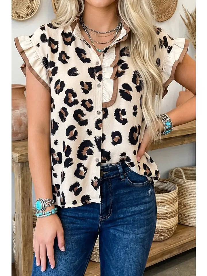 Western Leopard Primal Poise Printed Ruffle Blouse - Henderson's Western Store