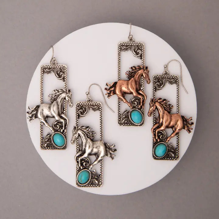 Western Wild Horse Dangle Earrings - Henderson's Western Store