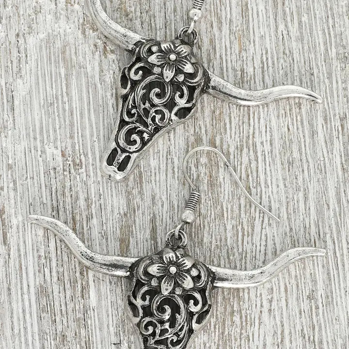 Western Filigree Patterned Steer Head Earrings - Henderson's Western Store