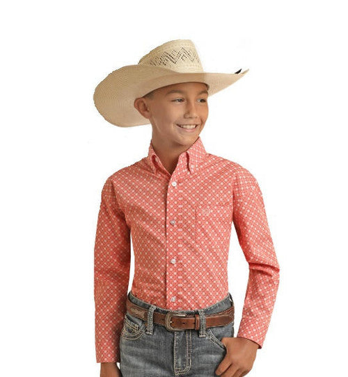 Boy's Medallion Print by Panhandle  ~ Coral - Henderson's Western Store