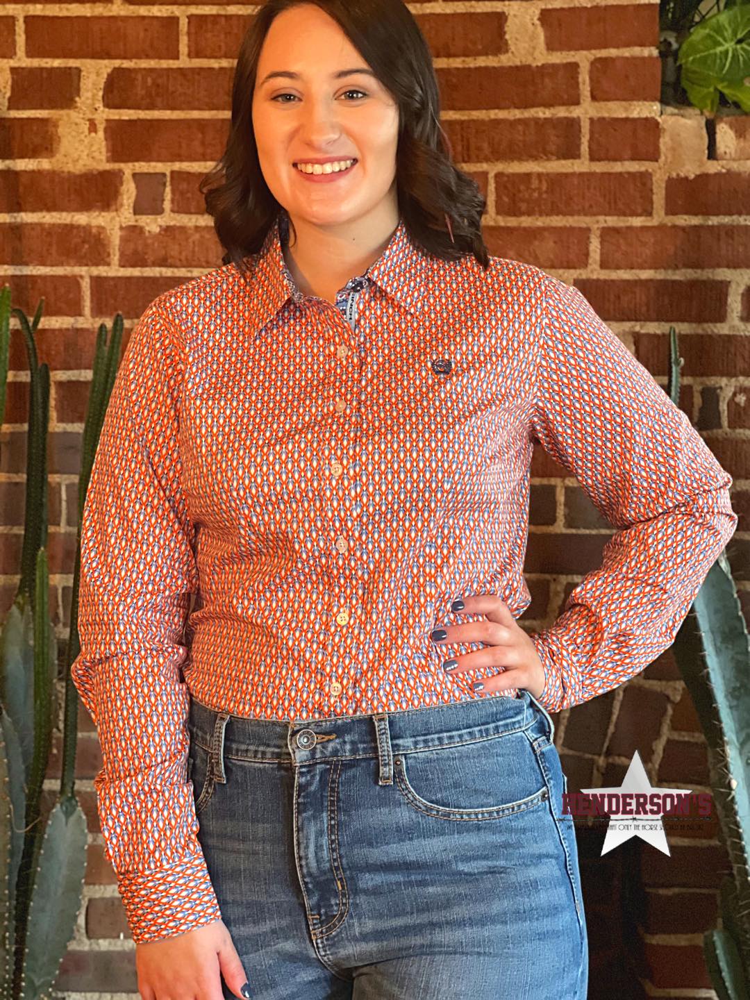Ladies Cinch ~ Orange Geo Print - Henderson's Western Store