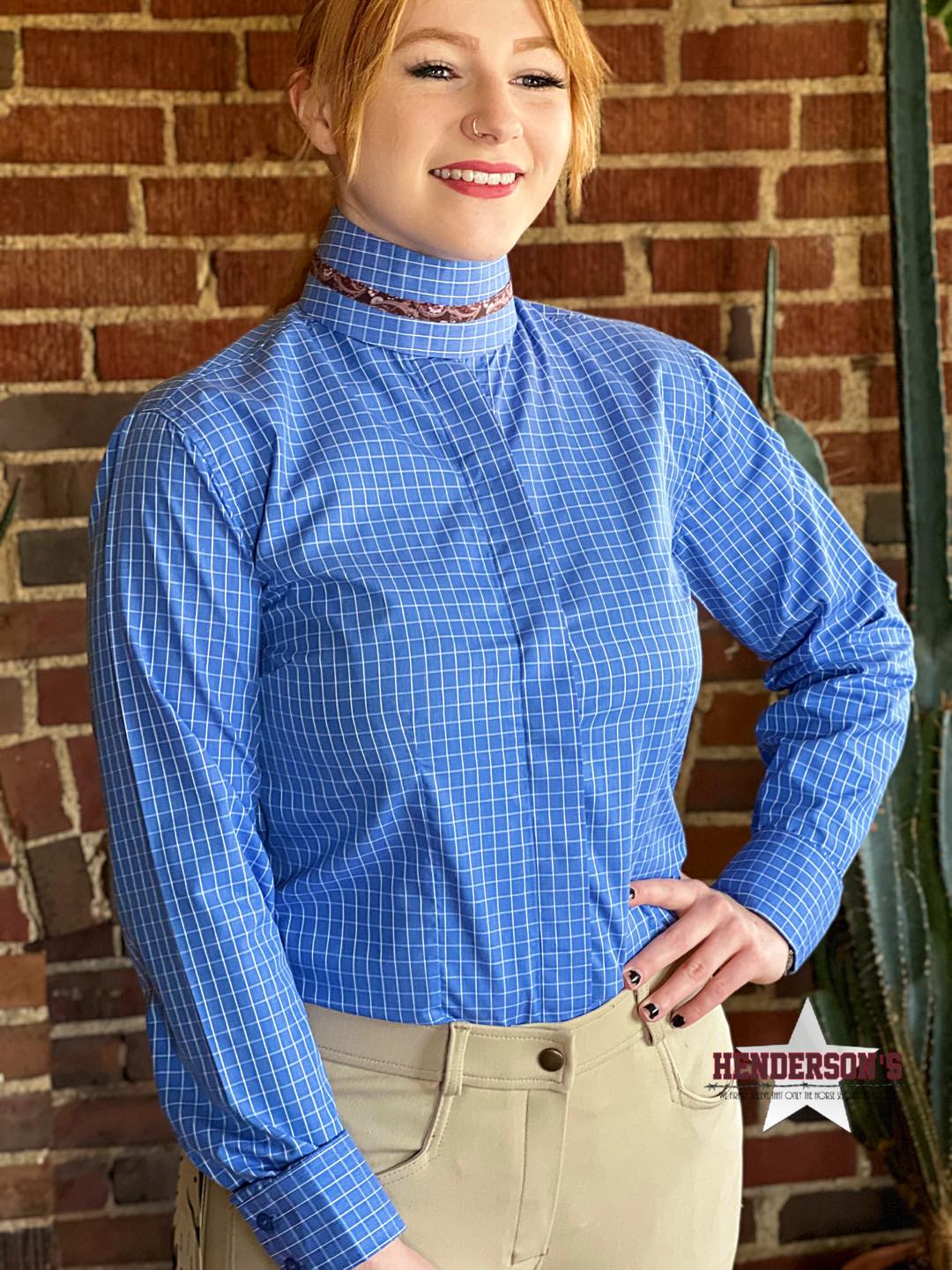 RHC Ladies Hunt Shirt ~ Sky Blue Check - Henderson's Western Store