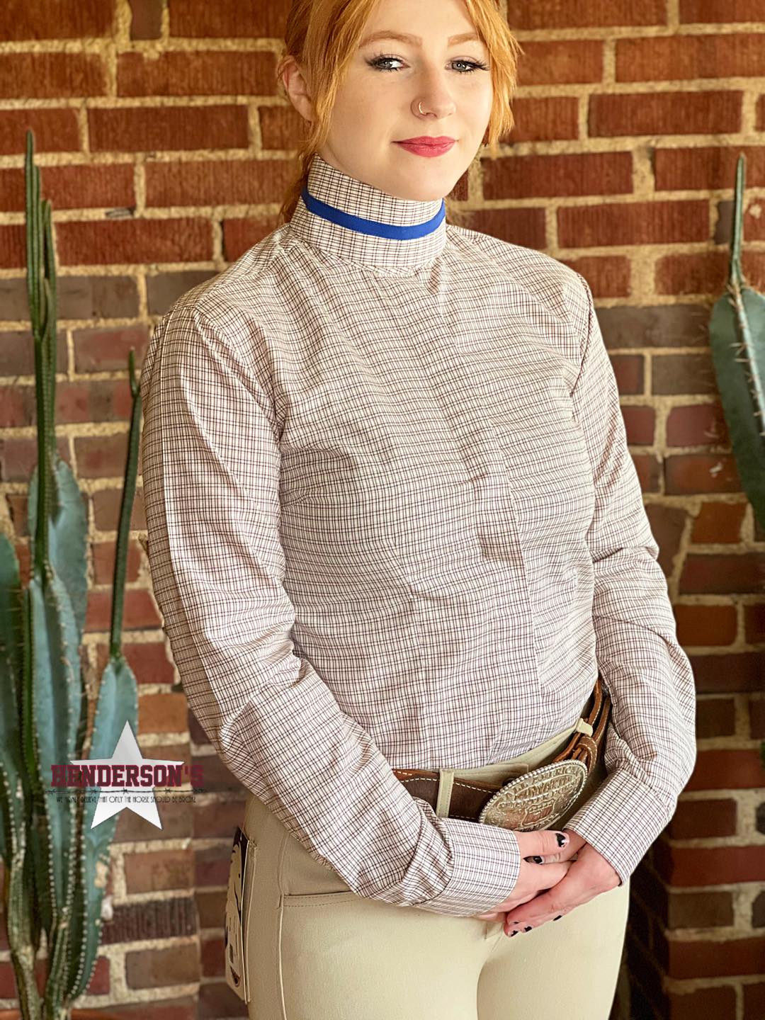 RHC Ladies Hunt Shirt ~ Brown Check - Henderson's Western Store
