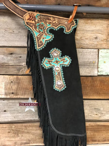 Load image into Gallery viewer, Black Suede Chinks W/Cross Chaps shiloh   