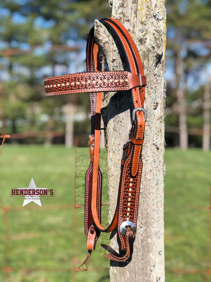 Leather Headstall ~ Tooled W/Buckstitch ~ SH Collection Headstalls Henderson's Western