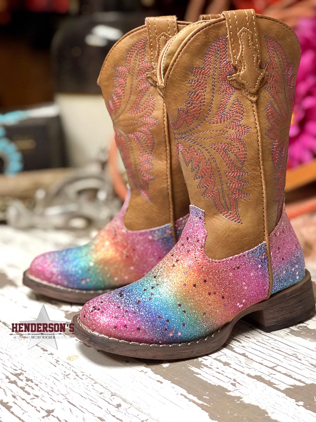 Rainbow Glitter Boots Girls Boots Roper 9 Children