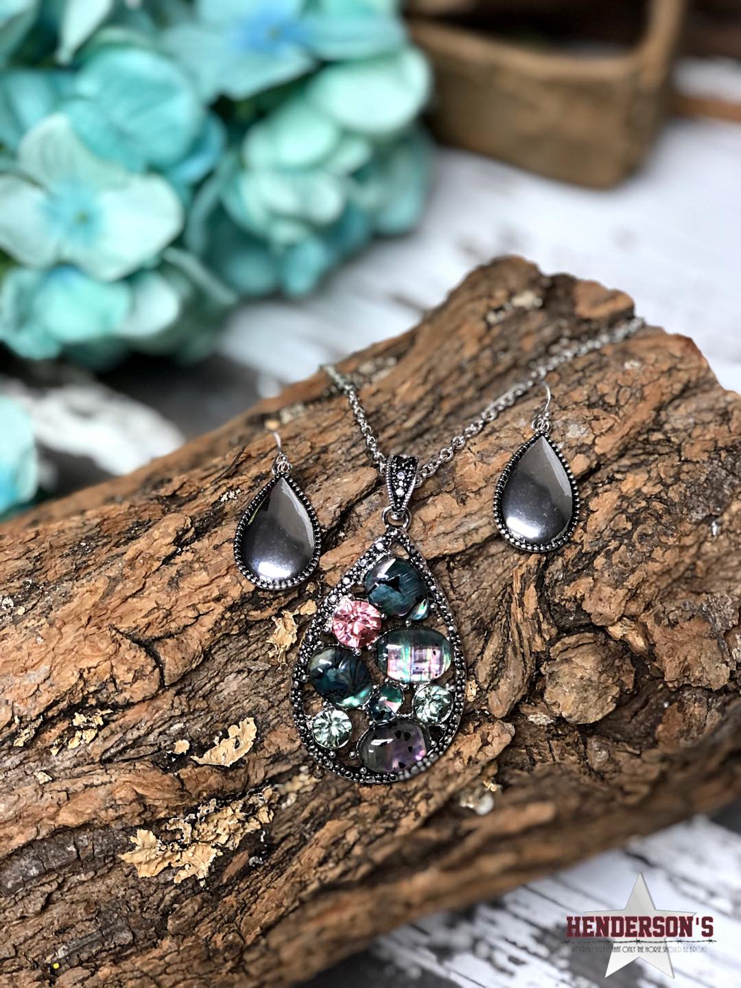 Teardrop W/Multi Color Stone Necklace Set Jewelry Cowgirl Junk Co.