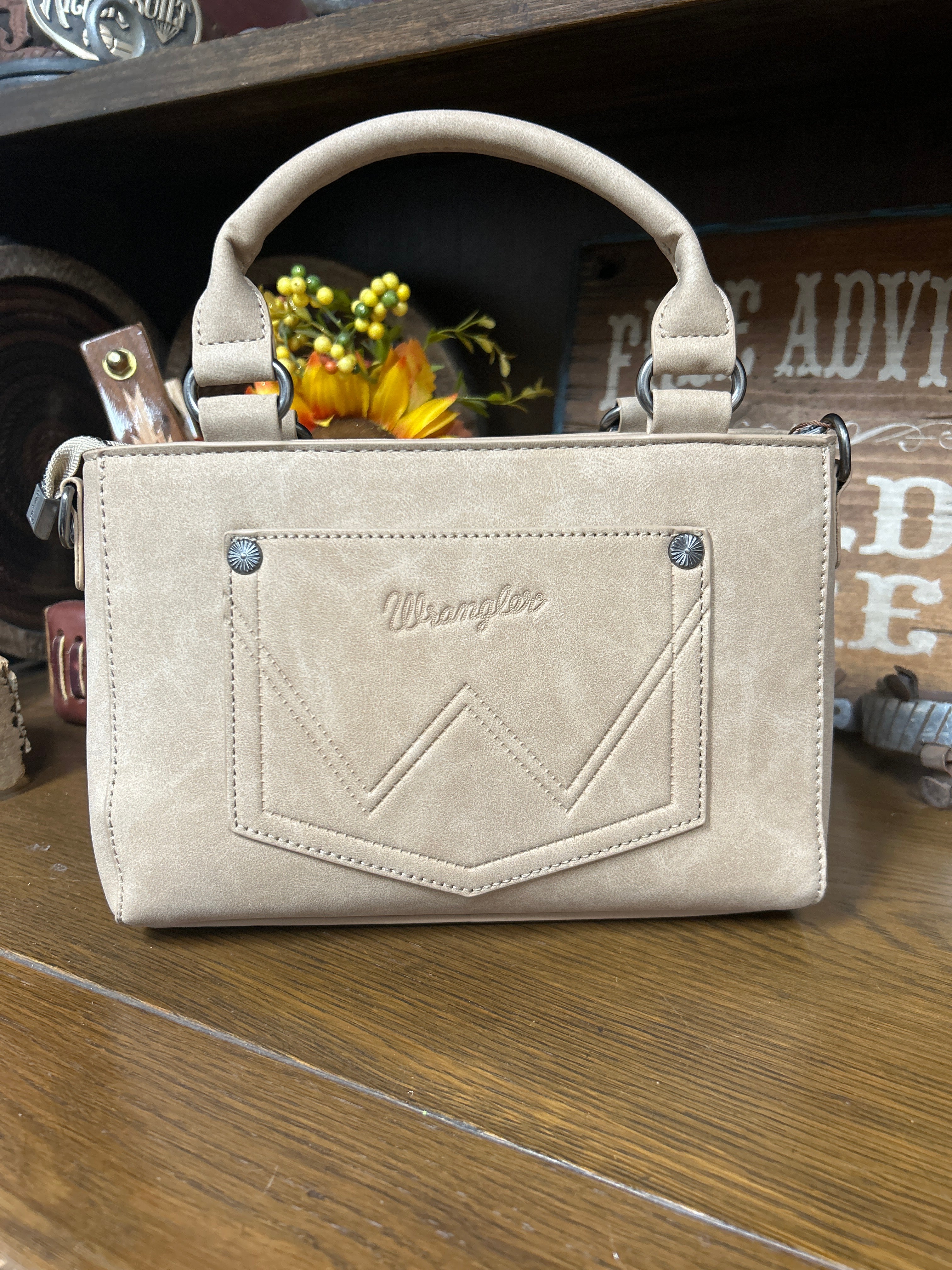 Wrangler Embroidered Satchel/ Crossbody ~ Tan - Henderson's Western Store