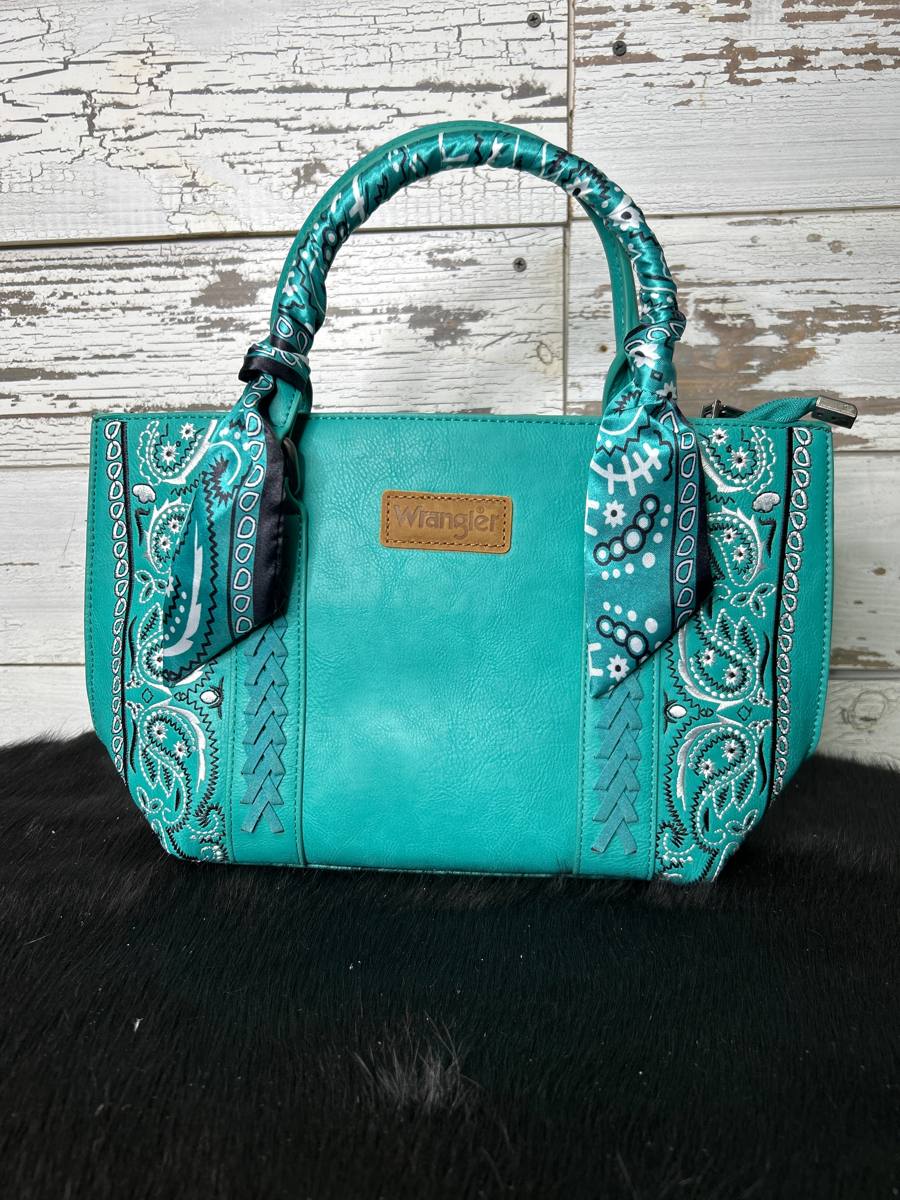 Wrangler Bandana Paisley Print Tote/Crossbody -Turquoise - Henderson's Western Store