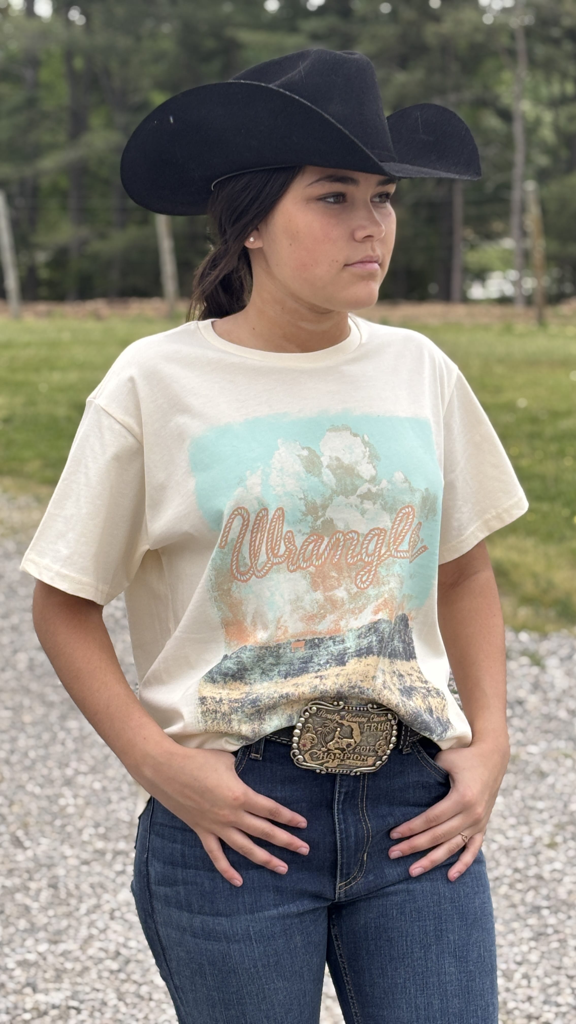 Distressed Landscape Girlfriend Tee by Wrangler - Henderson's Western Store