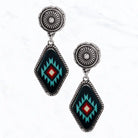 Southwest Pattern Silver Earrings ~ Turquoise - Henderson's Western Store