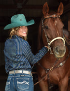 Pullover Button Up by Cowgirl Tuff ~ Denim W/Rows Crystal Embellishing - Henderson's Western Store