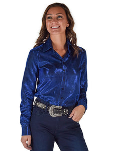 Load image into Gallery viewer, Pullover Button Up by Cowgirl Tuff ~ Blue Metallic Shimmer - Henderson&#39;s Western Store
