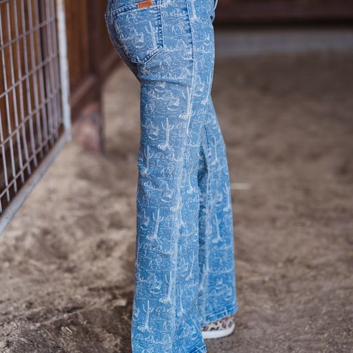 Girl's Rock & Roll Desert Print Flare Jeans - Henderson's Western Store