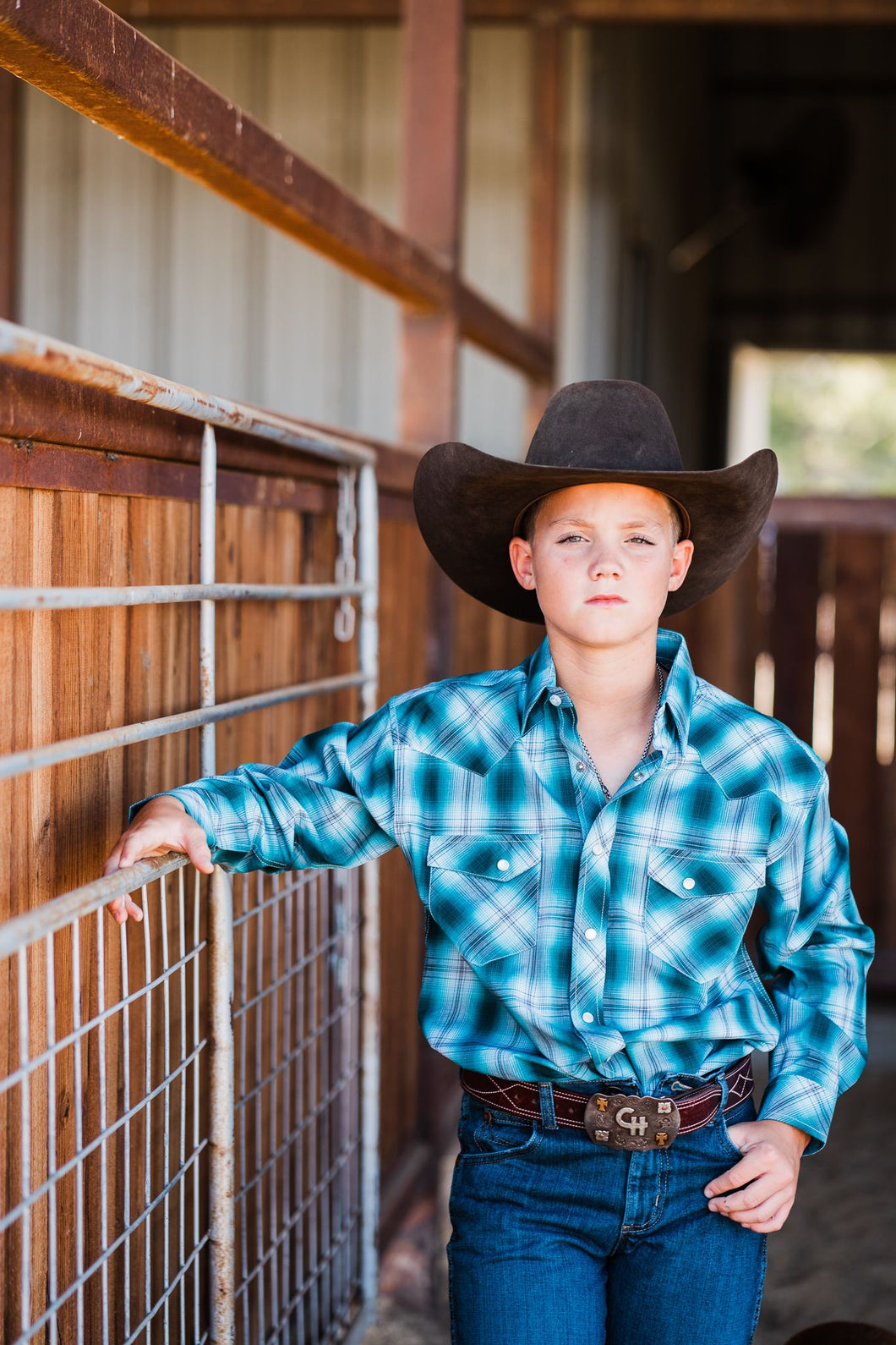 Boy's Woven Plaid ~ Teal - Henderson's Western Store