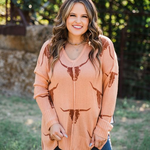 Ladies Sweater W/Longhorn by Rock & Roll - Henderson's Western Store