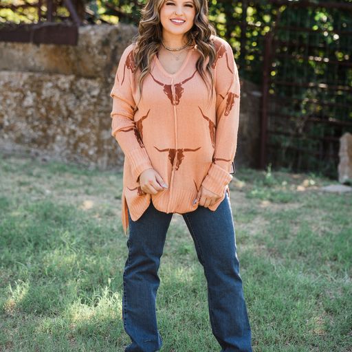 Ladies Sweater W/Longhorn by Rock & Roll - Henderson's Western Store