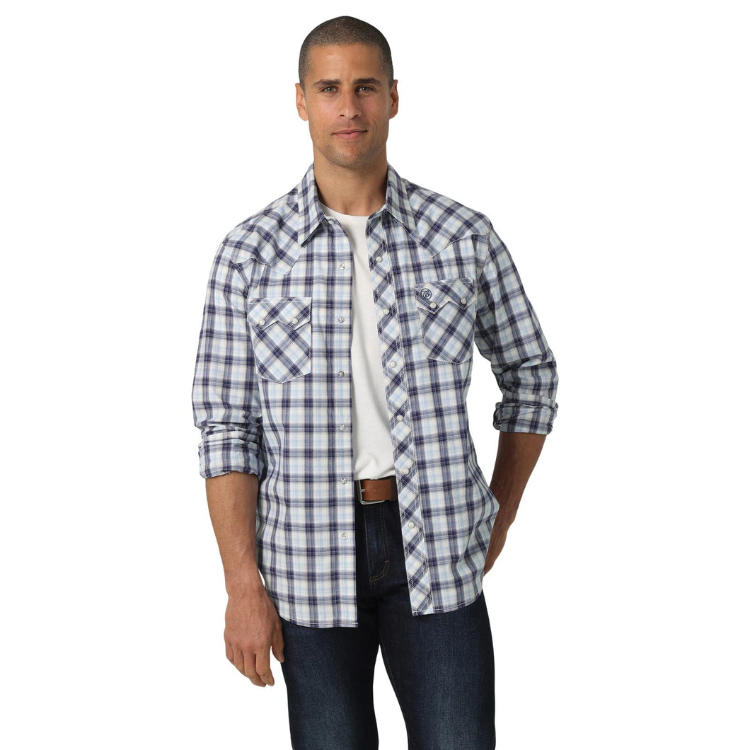 Men's Wrangler Retro Plaid ~ Navy - Henderson's Western Store