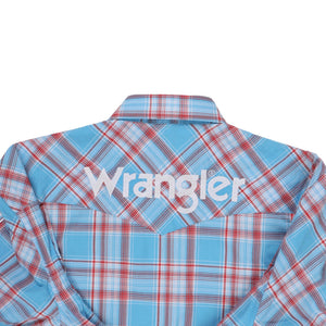 Load image into Gallery viewer, Men&#39;s Wrangler Logo Plaid ~ Blue - Henderson&#39;s Western Store