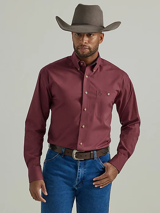 Men's George Strait Shirt by Wrangler ~ Wine - Henderson's Western Store