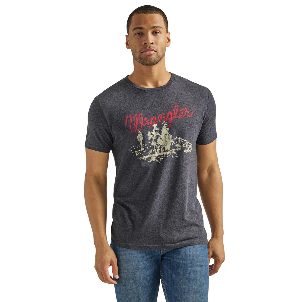 Men's Wrangler Logo Tee ~ Heather Caviar - Henderson's Western Store