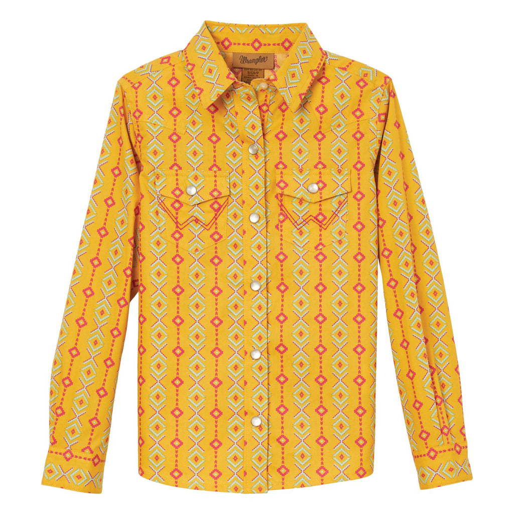 Girl's Wrangler Western Shirt ~ Yellow - Henderson's Western Store