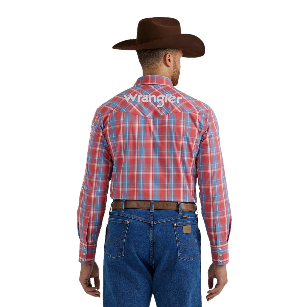 Men's Wrangler Logo Plaid ~ Red/Blue - Henderson's Western Store