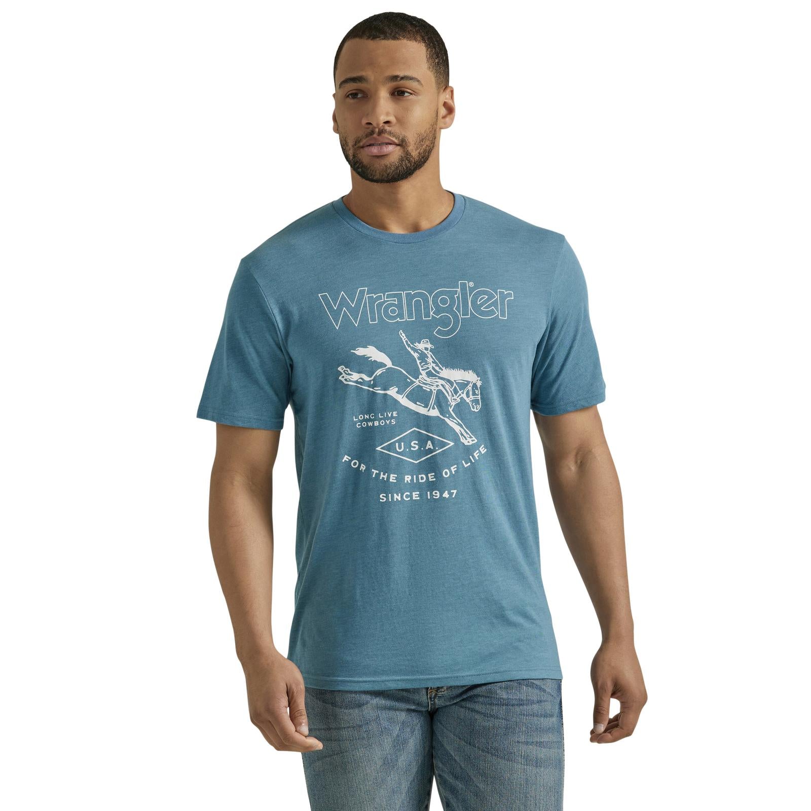 Men's Ride Of Life Wrangler Tee ~ Steel Blue - Henderson's Western Store