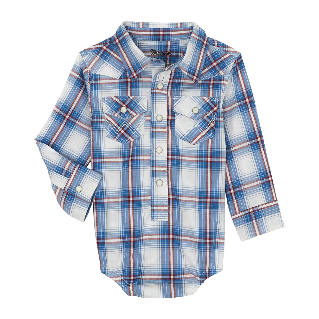 Wrangler Baby Boy Onesie ~ Blue/Red Plaid