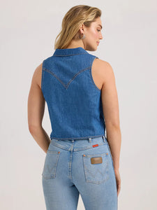 Load image into Gallery viewer, Denim Sleeveless Tie Front Shirt by Wrangler