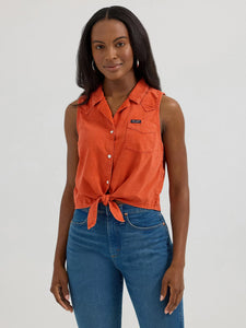 Load image into Gallery viewer, Sleeveless Tie Front Shirt by Wrangler - Henderson&#39;s Western Store