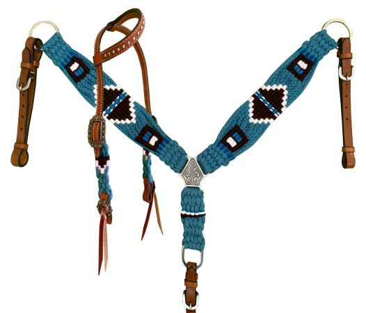 Corded One Ear & Breast Collar Set ~ Turquoise ~ Pony