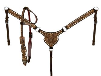 Flower Buckstitch One Ear & Breast Collar Set - Henderson's Western Store