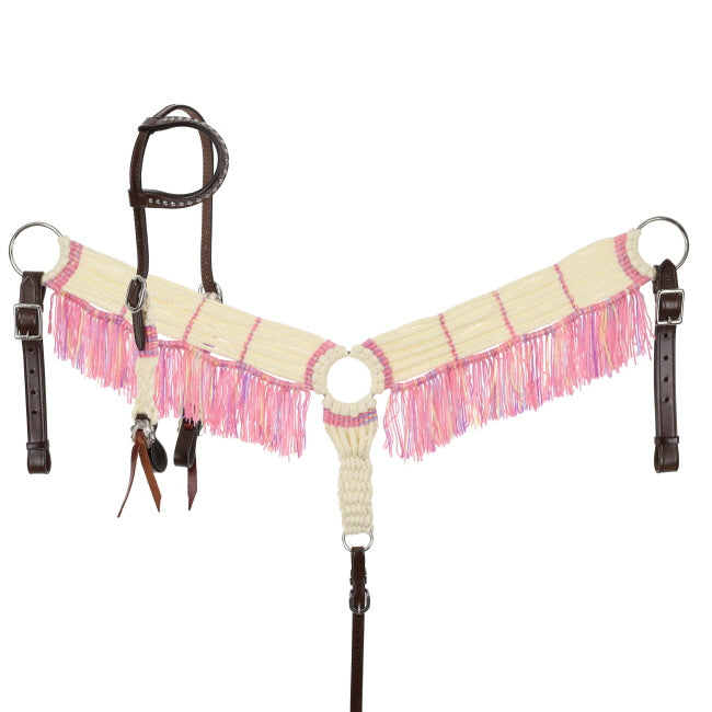 Frosted Pink Mohair One Ear Headstall and Breastcollar Set - Henderson's Western Store