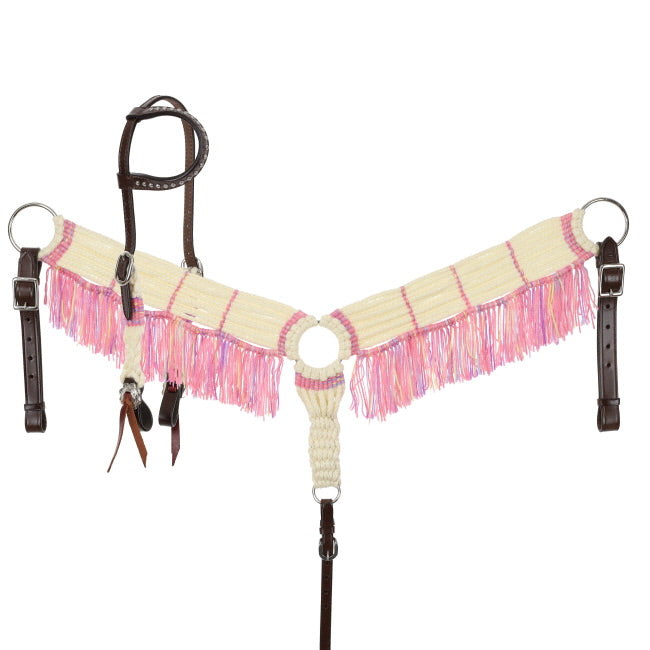 Frosted Pink Mohair One Ear Headstall and Breastcollar Set