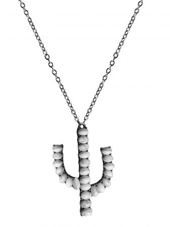 White Stone Cactus Necklace - Henderson's Western Store