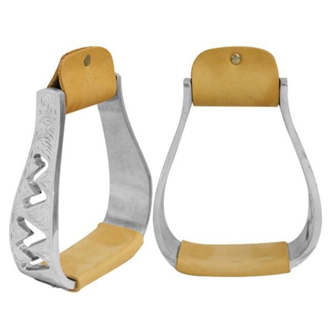 Engraved Polished Aluminum Stirrups W/Cut Out Zig-Zag Design - Henderson's Western Store